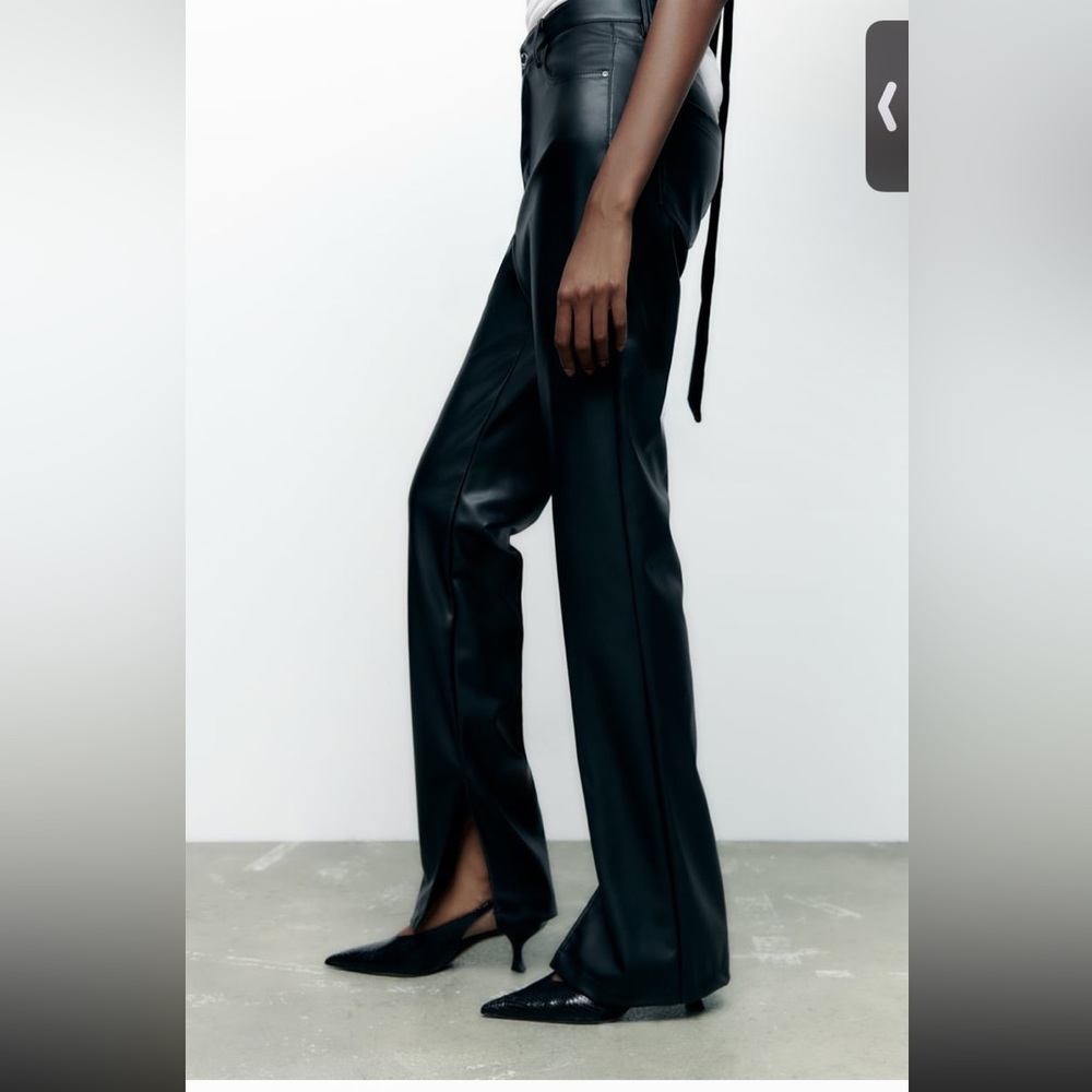 FAUX LEATHER FLARED SLIT SLIM FIT PANTS